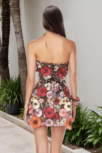 Strapless 3D Flower Homecoming Dresses for Teens Short Formal Cocktail Dresses Tight Mini Party Gowns DR06164