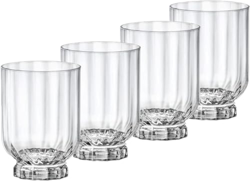 Bormioli Rocco Florian 12.6 oz. Double Old Fashioned DOF Drinking Glasses, Clear, Set of 4