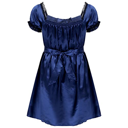 Men's Frilly Ruffled Satin High Low Dress Sissy Crossdresser Lingerie Nightwear Pajamas4
