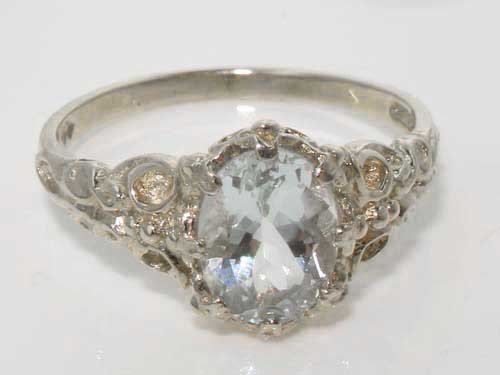 925 Sterling Silver Natural Aquamarine Womens Promise Ring - Size 7.5 #TOP5