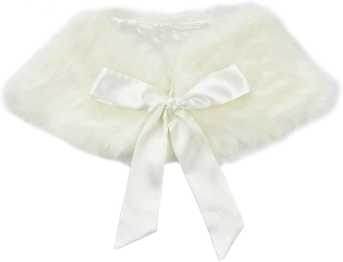 Kids Girls Faux Fur Ribbon Bowknot Princess Shoulder Cape Wedding Bolero Shrug Shawl Wrap Top