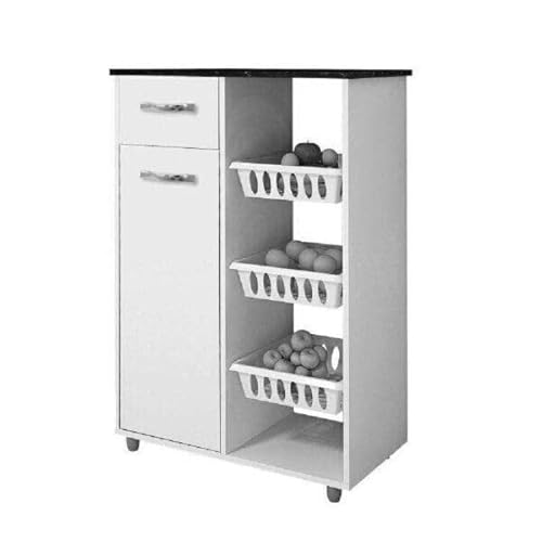 Fruteira Multiuso 1 Porta 1 Gaveta Nova Croácia Chf Branco/branco/preto