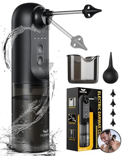 Hommie Ohrenschmalz Entferner, Elektrischer Ohrenreiniger Mit 4 Druckmodi/4 Düsen/Ohrreinigungsset/Becken,IPX7 Wasserdicht für Erwachsene Kind Ohrdusche