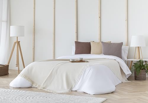 Todocama - Mehrzweck-Tagesdecke, Sofaüberwurf, Überwurf für Bett, Sofaüberwurf, Jarapas, einfarbig (180 x 260 cm, cremefarben).