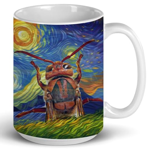 Lovesout European Hornet Mug, Whimsical Night Sky, White 15oz