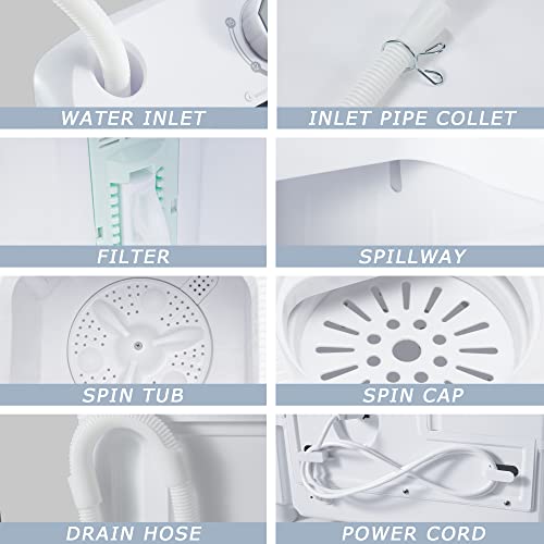 Portable Washing machine 17.6Lbs Capacity Mini Washer and Dryer Combo Compact Twin Tub Laundry Washer(11.6Lbs) & Spinner(6Lbs) Built-in Gravity Drain,Low Noise for Apartment,Dorms,RV Camping, GREY - Thumbnail 5