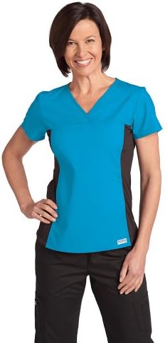 MOBB Women's Medical Flexi Uniform Scrub Top with Black Stretch Side Panel Aqua XL