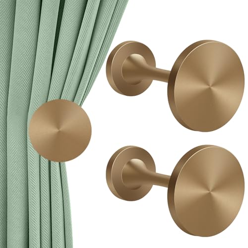KOLAKO Soportes de cortina, ganchos de metal dorado bronce para cortinas, montaje en pared, soportes de cortina redondos, medallón, latón, 2 unidades