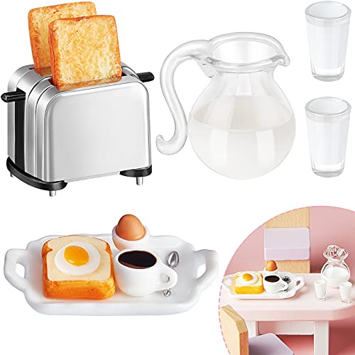 Dollhouse Decoration Accessories 1:12/ 1:6 Dollhouse Miniature Scene Model Miniature Scene Model Mini Scene Breakfast Set Pretend Toy (Milk, Egg, Bread Machine Set)