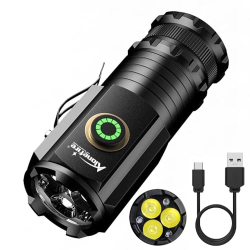 Alonefire X23 Small LED Flashlight Type C USB Rechargeable Bright Mini Torch 5 Modes Pocket Pen Torch Waterproof Long Battery Life with Tail Magnet, Clip, Battery for Outdoor, EDC Carry, Hiking