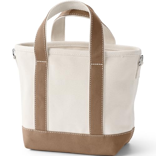 Image of Lands' End Natural Open Top Canvas Tote Natural /rich Camel Small Regular Handle