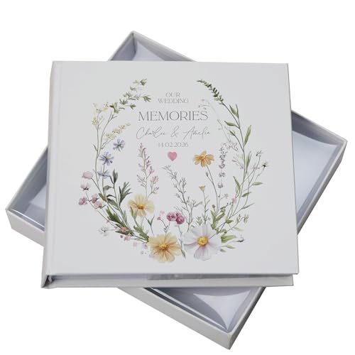 Personalised Wedding Photo Album, Delicate Floral Design, 6x4, 50 Slip-in Pockets, Cream, Gift Boxed