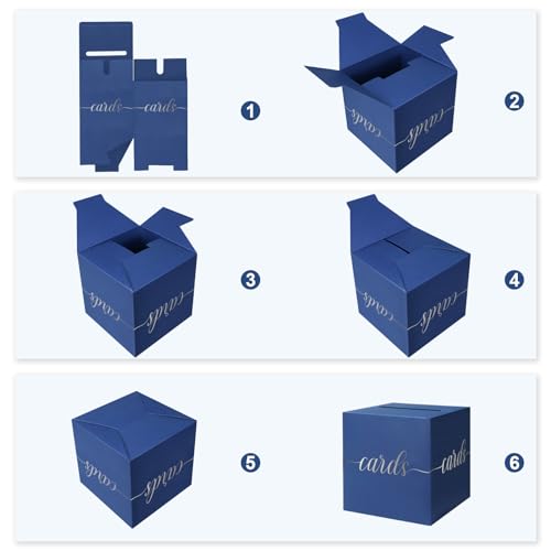 QIKSION Blue Card Box with Silver Foil Design, Gift Cards Receiving Box for Birthdays Party, Graduations, Wedding Receptions, Bridal & Baby Showers, Retirements, Anniversaries - Thumbnail 7