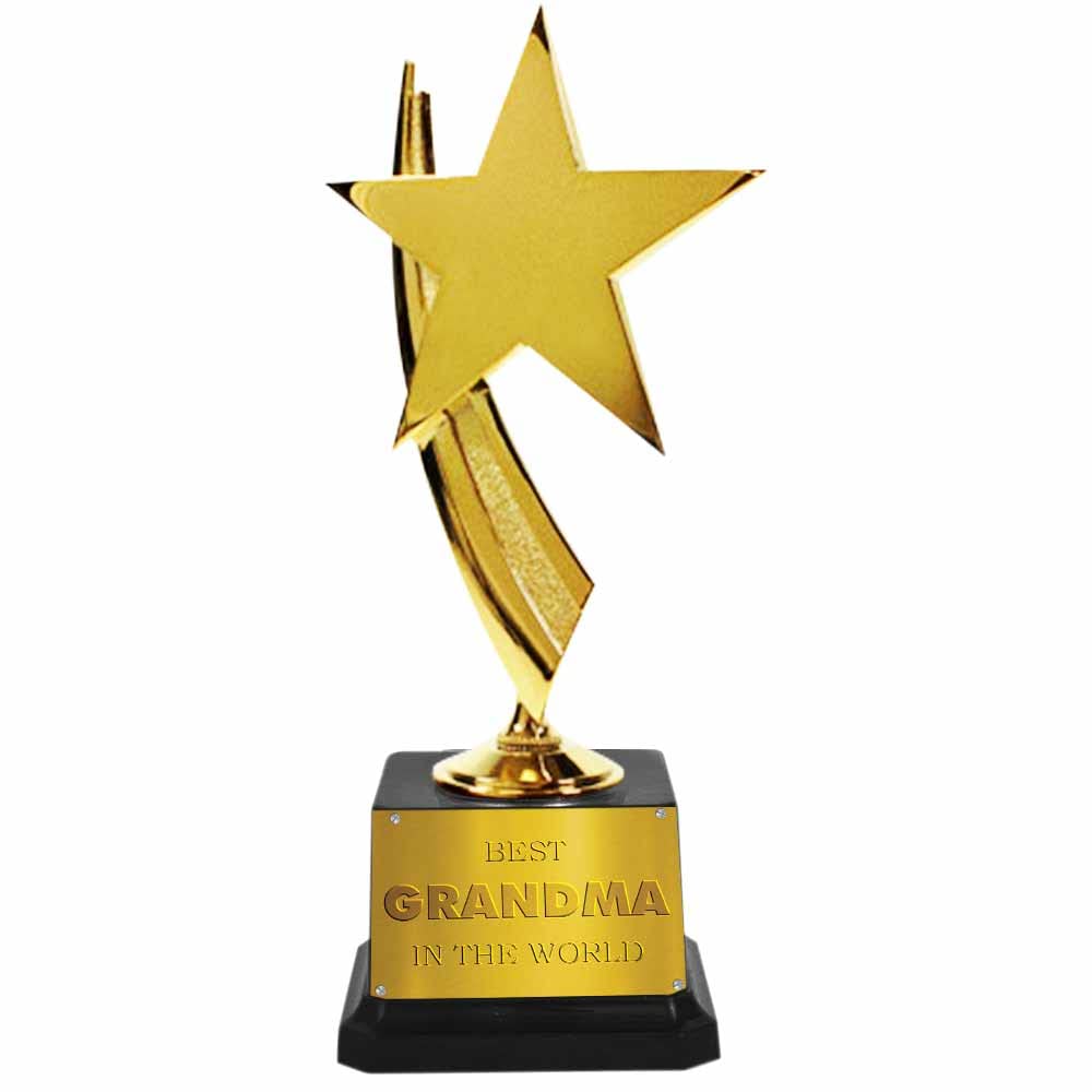 Jhingalala Gift for Grandma | Best Grandma in The World Printed Golden Award Trophy Gift for Birthday, Anniversary