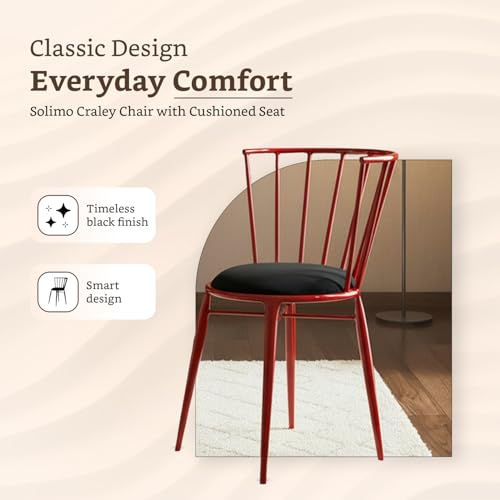 Image of Amazon Brand- Solimo Iron Chair with Cushioned Seat | Comfortable & Plush Seating | Rustic Finish | Durable Metal Frame | Ideal for Living Room, Dining & Bedroom | Set of 2 | Red