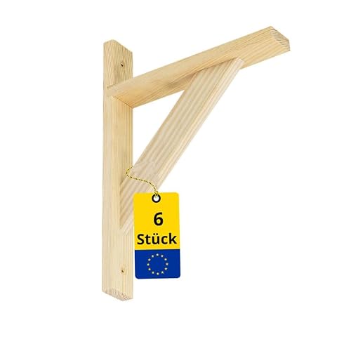 Winkel Regalhalterung 6er Set - Regalwinkel - Regalträger Holz 20cm Regalbodenträger - Wandregal Halterung - Konsole Holz - Regalhalter - Regalkonsole - Winkel Regal für Bücherregal Wand