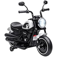 HOMCOM 6V Kids Electric Motorbike Ride-Ons Motorcycle with Training Wheels, Headlight, for Ages 18-36 Months - White