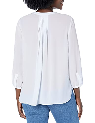 Nydj Women's Three-Quarter Sleeve Pintuck Blouse | Classic Lightweight Top, Optic White, S #TOP1