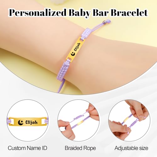 Personalized Baby Bar Bracelet, Personalized Braided Bracelet Adjustable Amulet Bracelet for Children Toddler from Mom, Engraved Kid Name for Daughter Son, New Born Birthday Gift,Nickel free3