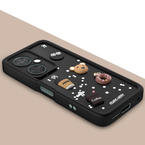Image of Bintage Cute Fun Taddy Cartoon 3D Ball Bear Milk Donut Coffee Cup Silicon Case Full Body & Camera Protection Back Cover Compatible for OnePlus Nord CE 3 Lite 5G - Black