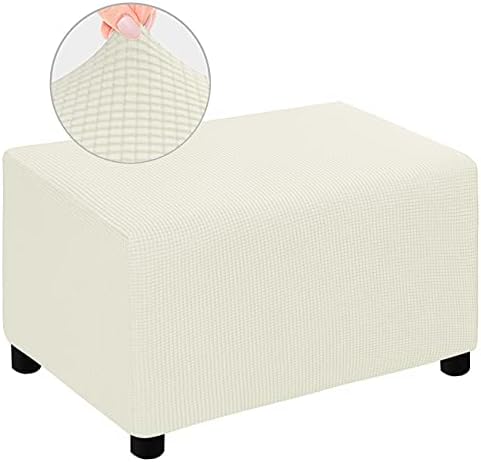 DANABEST Super Stretch Jacquard Ottoman Covers Slipcover Rectangle Stool Furniture Protector for Pets,Kids(Ivory,Small Ottoman)