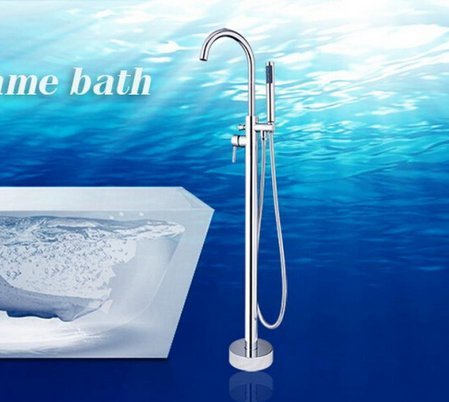 Mitigeur de baignoire laiton au sol avec inverseur fluide et pulvérisateur de douche ergonomique