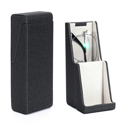 Vemiss Flip-top Glasses Case, Bracket Type Hard Shell Eyeglasses Holder for Women Men (A-Black)