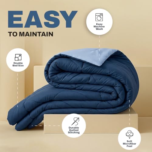 Image of DECORUM Reversible Comforter Double Bed 250 GSM | Blue & Ice Grey | Ultra Soft Microfiber Quilt | All Season Lightweight Comforter | (228 X 223 CM)