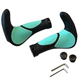 自転車 ハンドルグリップ エルゴグリップ ロックオン ブルホーン φ22.2mm エンドキャップ付き 六角レンチ付き 滑り止め 疲労軽減 クロスバイク・マウンテンバイク等対応 ライトブルー チェレステ