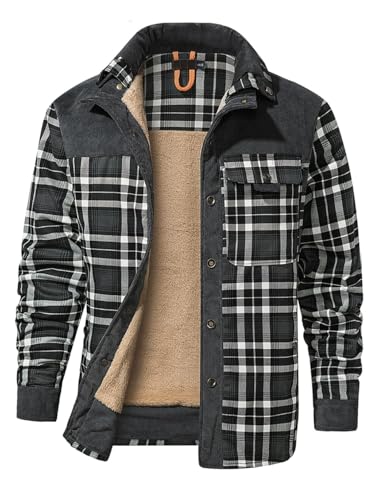 Image of Gihuo Men's Long Sleeve Sherpa Lined Shirts Outdoor Warm Flannel Plaid Jacket Button Down Fleece Coats
