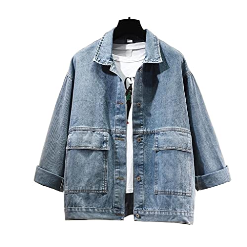 TJLSS Chaqueta Vaquera for Mujer, Prendas de Vestir holgadas Coreanas for Primavera y otoño, Tops Informales for Mujer, Chaqueta Vaquera Corta, Abrigo (Color : BLU, Size : S)