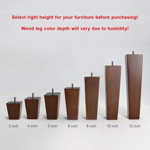 WEKIS Solid Wooden Furniture Legs 10 Inch, Natural Wood Mid Century Brown Square Legs Furniture Replacements Feet for Couch Legs, Sofa Legs, Cabinet Legs, Bench Legs, Bed Legs, Set of 4 by WEKIS - Used condition - Image 4