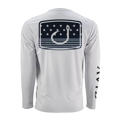 Avid Gear Fishing Iconic Hook AVIDry 50+ UPF Adult LS T-Shirt Performance AVIDry 50+ UPF Fabric - Merica Glacier Grey, Size: Large Cover