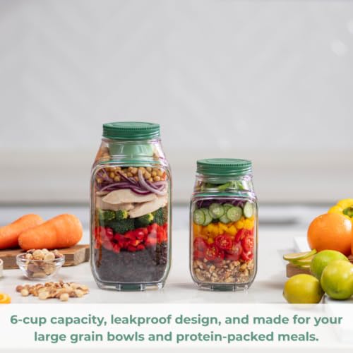 Image of Prepara Classic Harvest Pod, 6 Cups, Green | Leakproof Meal Salad Jar On The Go
