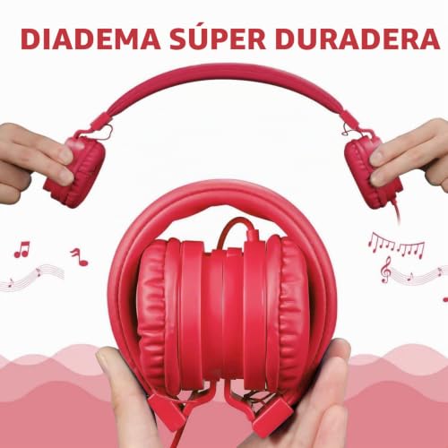 Miniatura 6 de Onta Plegable Auriculares De Audio - Ajustable Ligero Auriculares, Para Niños Teléfonos Móviles Smartphones Iphone Rrdenador Portátil Mp3 4 Auriculares -Rojo