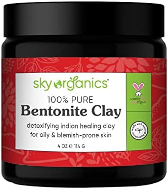 Sky Organics Indian Healing Clay with Detoxifying Bentonite Clay for Face, 100% Pure to Detoxify, Purify & Cleanse, 4 Oz.