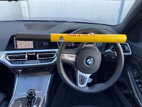 Milenco High Security Yellow Car Steering Wheel Lock Design Sold Secure Gold Approved Car Van Anti Theft High Visibility Metal Wheel Lock with 4Tress Non Slip Car Dash Mat (4T-ML-0499)
