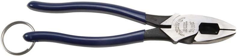 Klein Tools D213-9NETT Pliers, Made in USA, High Leverage Side Cutters with Tether Ring, New England Nose
