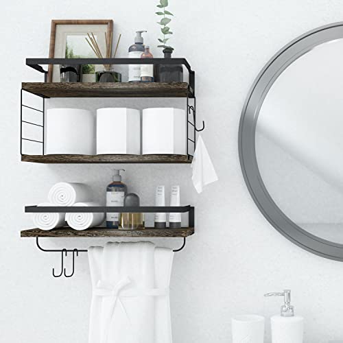 Jovone Bathroom Shelves With Tissue Rack &Towel Bar, Wall Mounted Floating Shelves, Multifunctional Storage Rack For Bathroom, Kitchen, Bedroom And Living Room, Set Of 2 (Carbonized Dark Black) #TOP4