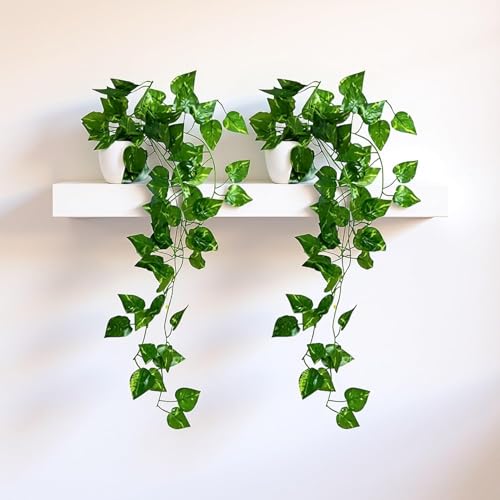 Image of WYTE ORIGIN Artificial Plants with Pot Leaves Hanging Ivy Garlands Plant Greenery Vine for Home Decor - Perfect for Home and Office Decoration (Green Leaves 2)