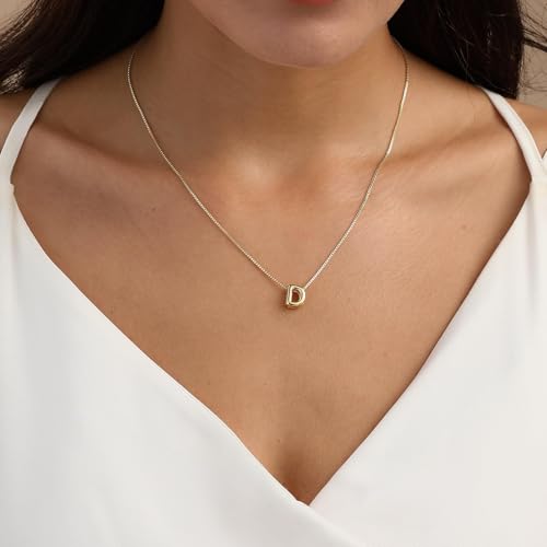 Image of Personalized Bubble Letter Initial Necklace, 14K Gold Plated, Dainty Pendant for Women, Trendy Gold Jewelry