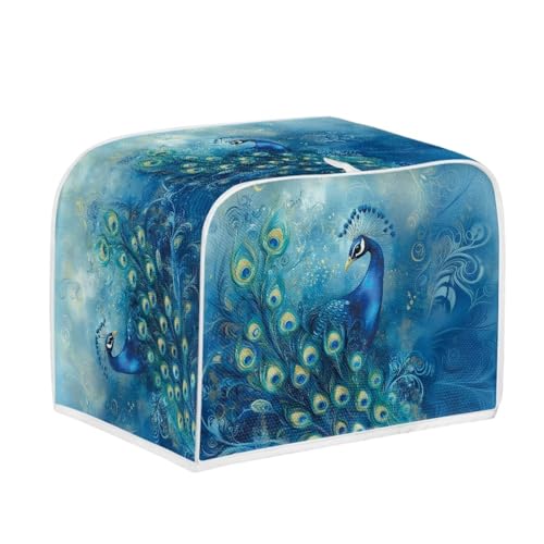 Image of Talayituse Blue Peacock Print Toaster Cover 2 Slice Wide Slot, Lightweight Dust Protection Washable Appliance Bag Bread Maker Cover, S