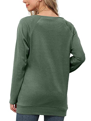 Yincro Women's Casual Long Sleeve Tunic Tops Fall Tshirt Blouses (Button-Up Green, Xl) #TOP2