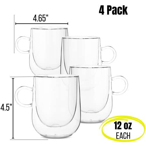 BTaT- BarrelShape Mugs, 4 Pack, 12 oz (350 ml), Glass Coffee Mugs, Clear Coffee Mug, Double Wall Glass Coffee Mugs, Glass Mugs, Latte Cup, Glass Tea Cups, Insulated Coffee Cups, Mother\'s Day Gift - Thumbnail 2