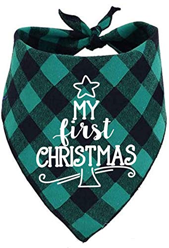 First Christmas Dog Bandana,Buffalo Plaid Dog Scarf for Small Medium Large Dogs