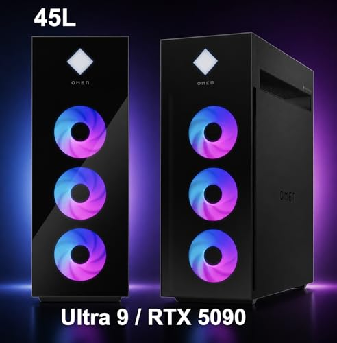 Image of HP OMEN 45L Gaming Desktop PC (Intel Ultra 9-285K, GeForce RTX 5090 32GB GDDR7, 64GB DDR5, 8TB PCIe SSD, RGB Fans, 360mm AIO, 1200W PSU, WiFi 6E, Bluetooth 5.3, RJ-45, Win 11 Pro)