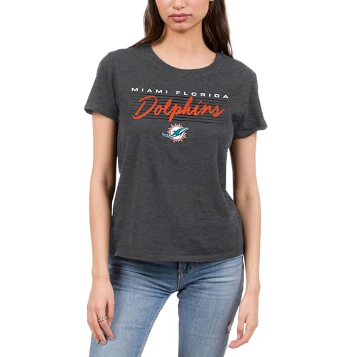 Junk Food NFL - Miami Dolphins - Retro Script Lines - Officially Licensed Womens Short Sleeve Fan Tee