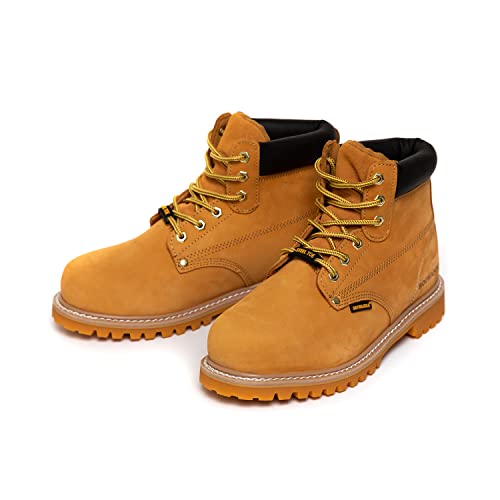 Boiwanma Work Safety Boots, 6" Work Boots For Men, Steel Leather Boots, Electronic Hazard Ankle Support Boots, Non-Slip Rubber Sole, Wheat, Size 10.5W #TOP5