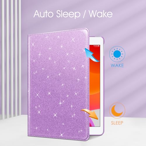 Image of Fintie Rotating Case for iPad 9th Generation (2021) / 8th Generation (2020) / 7th Gen (2019) 10.2 Inch - 360 Degree Rotating Stand Cover with Pencil Holder, Auto Wake Sleep, Glittering Purple