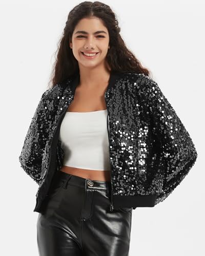 Women's Sequin Long Sleeves Zipper Jacket Coat Pilot Jacket Festival Carnival Glitter Jackets2
